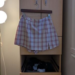 SHEIN Pink and White Plaid Skort